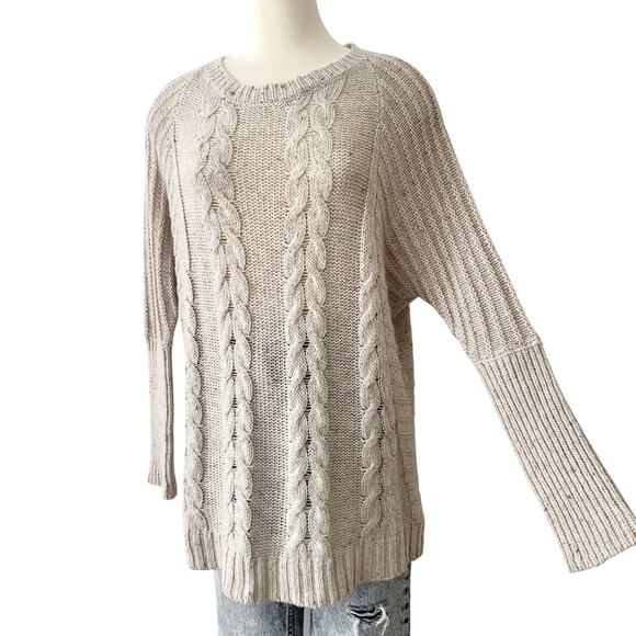 Banana Republic Wool Blend Pullover Sweater Cable Knit Beige Oatmeal L - Picture 1 of 10